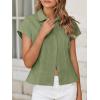 imageCicy Bell Womens Short Sleeve Button Down Shirts Pleated Slim Fit Summer Dressy Casual BlousesArmy Green