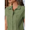imageCicy Bell Womens Short Sleeve Button Down Shirts Pleated Slim Fit Summer Dressy Casual BlousesArmy Green