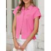 imageCicy Bell Womens Short Sleeve Button Down Shirts Pleated Slim Fit Summer Dressy Casual BlousesBright Pink