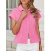imageCicy Bell Womens Short Sleeve Button Down Shirts Pleated Slim Fit Summer Dressy Casual BlousesBright Pink