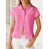 imageCicy Bell Womens Short Sleeve Button Down Shirts Pleated Slim Fit Summer Dressy Casual BlousesBright Pink