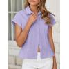 imageCicy Bell Womens Short Sleeve Button Down Shirts Pleated Slim Fit Summer Dressy Casual BlousesPurple