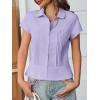imageCicy Bell Womens Short Sleeve Button Down Shirts Pleated Slim Fit Summer Dressy Casual BlousesPurple