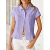 imageCicy Bell Womens Short Sleeve Button Down Shirts Pleated Slim Fit Summer Dressy Casual BlousesPurple