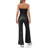 imageCicy Bell Womens Strapless Ribbed Flare Jumpsuits One Piece Tube Top Casual Long Pants Rompers
