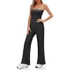 imageCicy Bell Womens Strapless Ribbed Flare Jumpsuits One Piece Tube Top Casual Long Pants Rompers