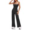 imageCicy Bell Womens Strapless Ribbed Flare Jumpsuits One Piece Tube Top Casual Long Pants Rompers