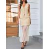 imageCicy Bell Womens Summer 2 Piece Outfits V Neck Sleeveless Blazer Waistcoat and Mesh Maxi Skirt Suit SetsApricot
