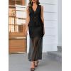 imageCicy Bell Womens Summer 2 Piece Outfits V Neck Sleeveless Blazer Waistcoat and Mesh Maxi Skirt Suit SetsBlack