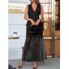 imageCicy Bell Womens Summer 2 Piece Outfits V Neck Sleeveless Blazer Waistcoat and Mesh Maxi Skirt Suit SetsBlack