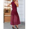 imageCicy Bell Womens Summer 2 Piece Outfits V Neck Sleeveless Blazer Waistcoat and Mesh Maxi Skirt Suit SetsBurgundy