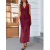 imageCicy Bell Womens Summer 2 Piece Outfits V Neck Sleeveless Blazer Waistcoat and Mesh Maxi Skirt Suit SetsBurgundy