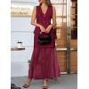 imageCicy Bell Womens Summer 2 Piece Outfits V Neck Sleeveless Blazer Waistcoat and Mesh Maxi Skirt Suit SetsBurgundy