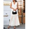 imageCicy Bell Womens Summer 2 Piece Outfits V Neck Sleeveless Blazer Waistcoat and Mesh Maxi Skirt Suit SetsWhite