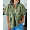 imageCicy Bell Womens Summer Babydoll Tops V Neck Short Lantern Sleeve Shirts Cute Loose Fit Peplum Flowy BlousesArmy Green
