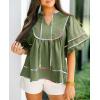 imageCicy Bell Womens Summer Babydoll Tops V Neck Short Lantern Sleeve Shirts Cute Loose Fit Peplum Flowy BlousesArmy Green