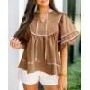imageCicy Bell Womens Summer Babydoll Tops V Neck Short Lantern Sleeve Shirts Cute Loose Fit Peplum Flowy BlousesBrown