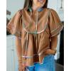 imageCicy Bell Womens Summer Babydoll Tops V Neck Short Lantern Sleeve Shirts Cute Loose Fit Peplum Flowy BlousesBrown