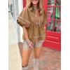 imageCicy Bell Womens Summer Babydoll Tops V Neck Short Lantern Sleeve Shirts Cute Loose Fit Peplum Flowy BlousesBrown