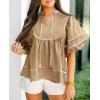 imageCicy Bell Womens Summer Babydoll Tops V Neck Short Lantern Sleeve Shirts Cute Loose Fit Peplum Flowy BlousesKhaki