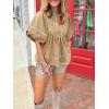 imageCicy Bell Womens Summer Babydoll Tops V Neck Short Lantern Sleeve Shirts Cute Loose Fit Peplum Flowy BlousesKhaki