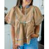 imageCicy Bell Womens Summer Babydoll Tops V Neck Short Lantern Sleeve Shirts Cute Loose Fit Peplum Flowy BlousesKhaki