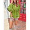 imageCicy Bell Womens Summer Babydoll Tops V Neck Short Lantern Sleeve Shirts Cute Loose Fit Peplum Flowy BlousesOlive Drab