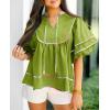 imageCicy Bell Womens Summer Babydoll Tops V Neck Short Lantern Sleeve Shirts Cute Loose Fit Peplum Flowy BlousesOlive Drab
