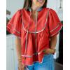 imageCicy Bell Womens Summer Babydoll Tops V Neck Short Lantern Sleeve Shirts Cute Loose Fit Peplum Flowy BlousesRed