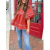 imageCicy Bell Womens Summer Babydoll Tops V Neck Short Lantern Sleeve Shirts Cute Loose Fit Peplum Flowy BlousesRed