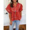 imageCicy Bell Womens Summer Babydoll Tops V Neck Short Lantern Sleeve Shirts Cute Loose Fit Peplum Flowy BlousesRed