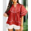 imageCicy Bell Womens Summer Babydoll Tops V Neck Short Lantern Sleeve Shirts Cute Loose Fit Peplum Flowy BlousesRed