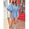 imageCicy Bell Womens Summer Babydoll Tops V Neck Short Lantern Sleeve Shirts Cute Loose Fit Peplum Flowy BlousesSky Blue
