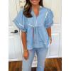 imageCicy Bell Womens Summer Babydoll Tops V Neck Short Lantern Sleeve Shirts Cute Loose Fit Peplum Flowy BlousesSky Blue
