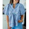 imageCicy Bell Womens Summer Babydoll Tops V Neck Short Lantern Sleeve Shirts Cute Loose Fit Peplum Flowy BlousesSky Blue