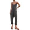 imageCicy Bell Womens Casual Sleeveless Waffle Jumpsuits Loose Knit Spaghetti Strap Romper Long Pants with PocketsDark Grey