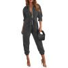 imageCicy Bell Womens Long Sleeve Utility Jumpsuits Elastic Waist Zip Up Long Pants Jogger Rompers