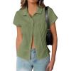 imageCicy Bell Womens Short Sleeve Button Down Shirts Pleated Slim Fit Summer Dressy Casual BlousesArmy Green