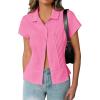imageCicy Bell Womens Short Sleeve Button Down Shirts Pleated Slim Fit Summer Dressy Casual BlousesBright Pink