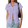 imageCicy Bell Womens Short Sleeve Button Down Shirts Pleated Slim Fit Summer Dressy Casual BlousesPurple