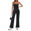 imageCicy Bell Womens Strapless Ribbed Flare Jumpsuits One Piece Tube Top Casual Long Pants Rompers