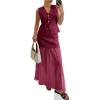 imageCicy Bell Womens Summer 2 Piece Outfits V Neck Sleeveless Blazer Waistcoat and Mesh Maxi Skirt Suit SetsBurgundy
