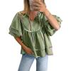 imageCicy Bell Womens Summer Babydoll Tops V Neck Short Lantern Sleeve Shirts Cute Loose Fit Peplum Flowy BlousesArmy Green