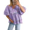 imageCicy Bell Womens Summer Babydoll Tops V Neck Short Lantern Sleeve Shirts Cute Loose Fit Peplum Flowy BlousesLight Purple