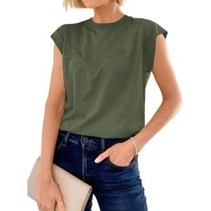 imageCicy Bell Womens Cap Sleeve Cotton Tank Tops Summer Casual Loose Fit T Shirts Crew Neck Basic TeeArmy Green