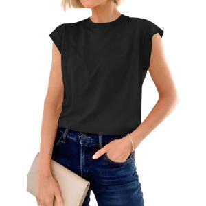 imageCicy Bell Womens Cap Sleeve Cotton Tank Tops Summer Casual Loose Fit T Shirts Crew Neck Basic TeeBlack
