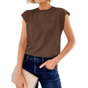imageCicy Bell Womens Cap Sleeve Cotton Tank Tops Summer Casual Loose Fit T Shirts Crew Neck Basic TeeCoffee