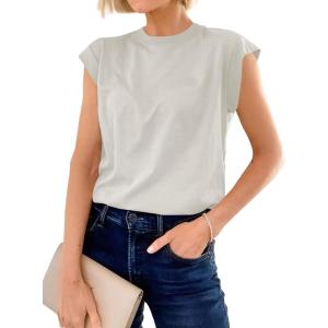 imageCicy Bell Womens Cap Sleeve Cotton Tank Tops Summer Casual Loose Fit T Shirts Crew Neck Basic TeeLight Grey