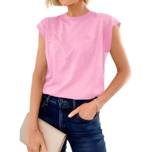 imageCicy Bell Womens Cap Sleeve Cotton Tank Tops Summer Casual Loose Fit T Shirts Crew Neck Basic TeePink
