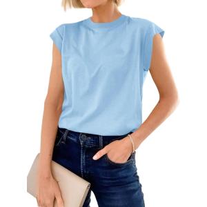 imageCicy Bell Womens Cap Sleeve Cotton Tank Tops Summer Casual Loose Fit T Shirts Crew Neck Basic TeeSky Blue